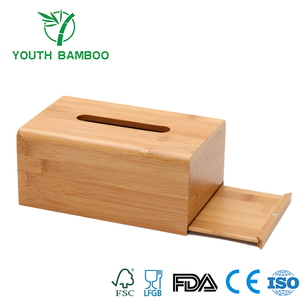Bamboo Rectangular Tissue Box Slide Open
