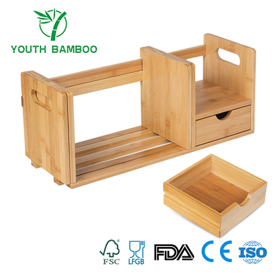 Bamboo Book Organizer Storage With Extension Rack