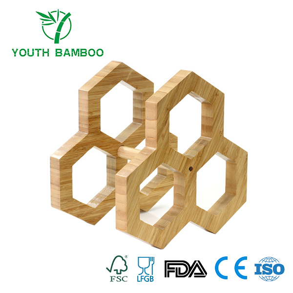 Bamboo Hexagon Stackable 3 Bottle Wire Rack